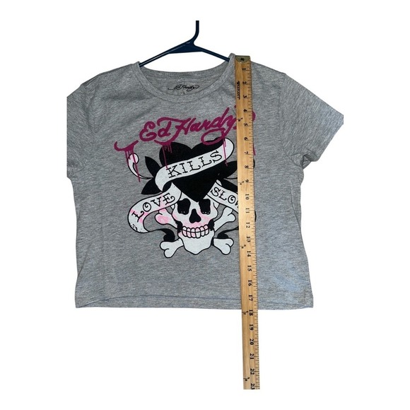 Ed Hardy Love Kills Cropped Fitted Tee, Large - Picture 2 of 6